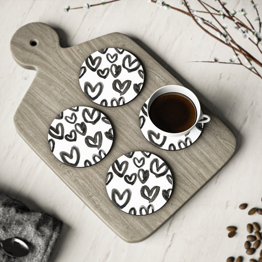 Heart Print Round Coasters - Set of 4