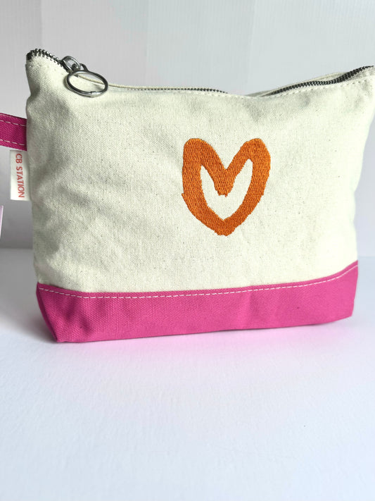 carrie song x tms heart travel pouch (pink w/ orange heart)