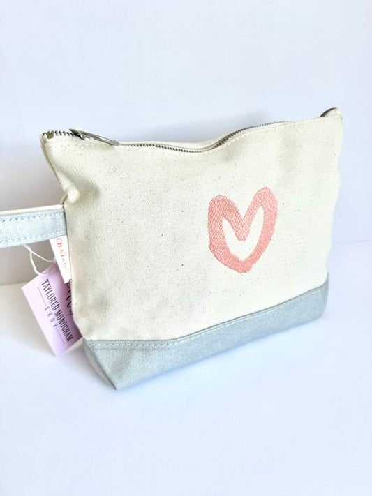 carrie song x tms heart travel pouch (silver w/ pink heart)