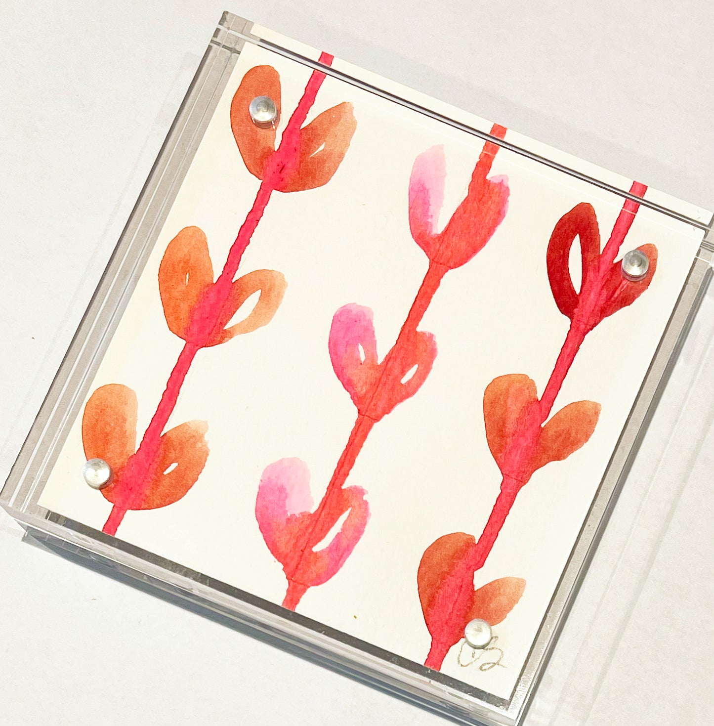 Acrylic Block Raining Hearts Painting