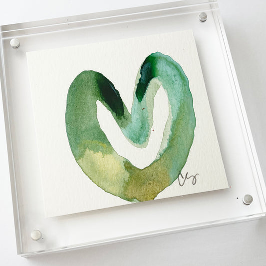 Acrylic Block Blue Green Heart Painting