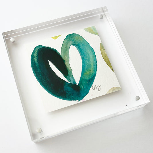 Acrylic Block Blue Green Heart Painting