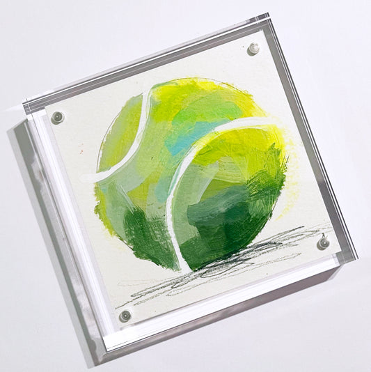 Original Tennis Ball Painting Acrylic Block