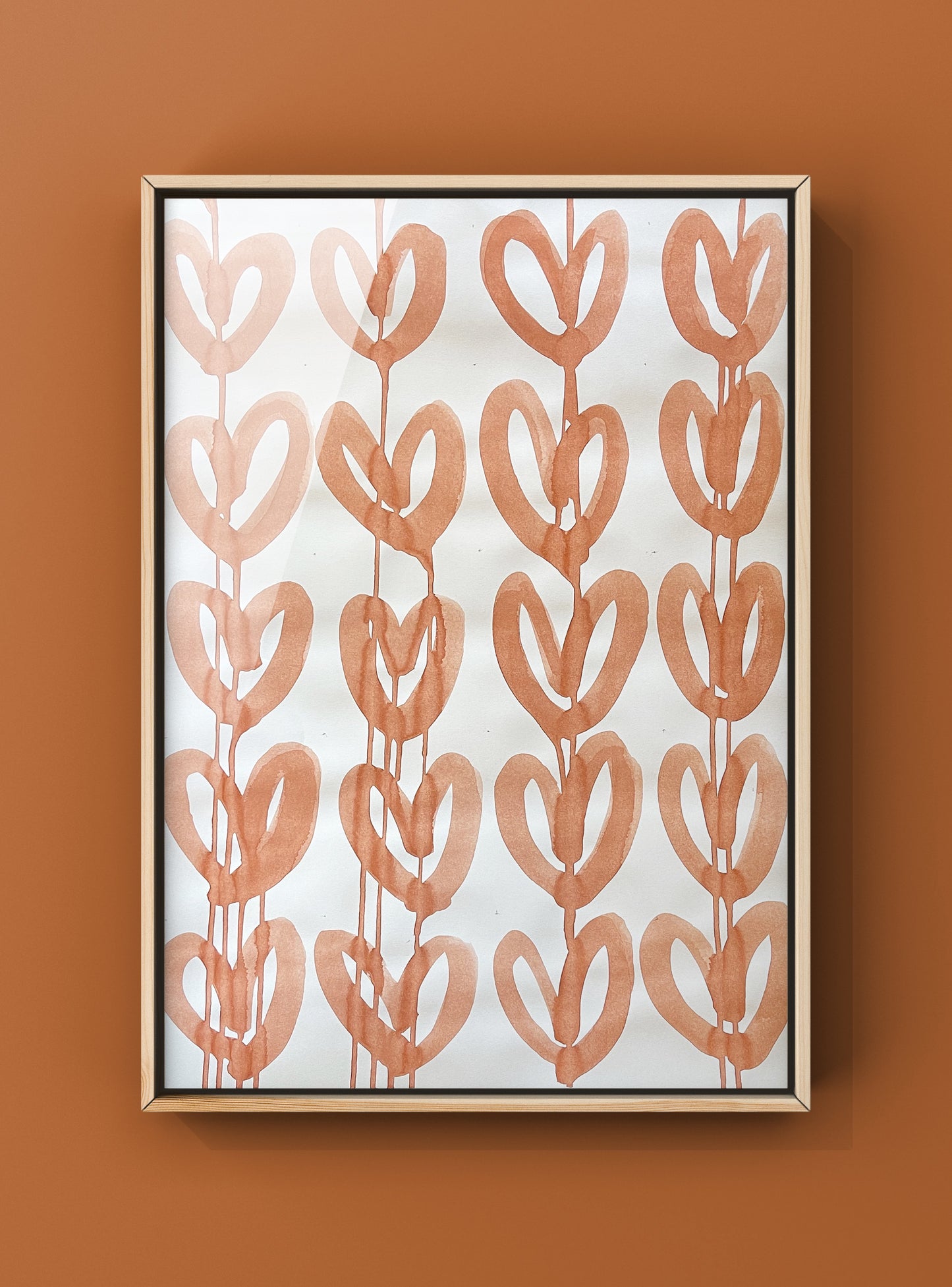 Original Burnt Orange Raining Hearts Painting