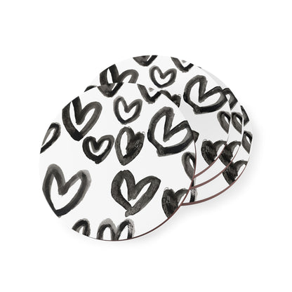 Heart Print Round Coasters - Set of 4