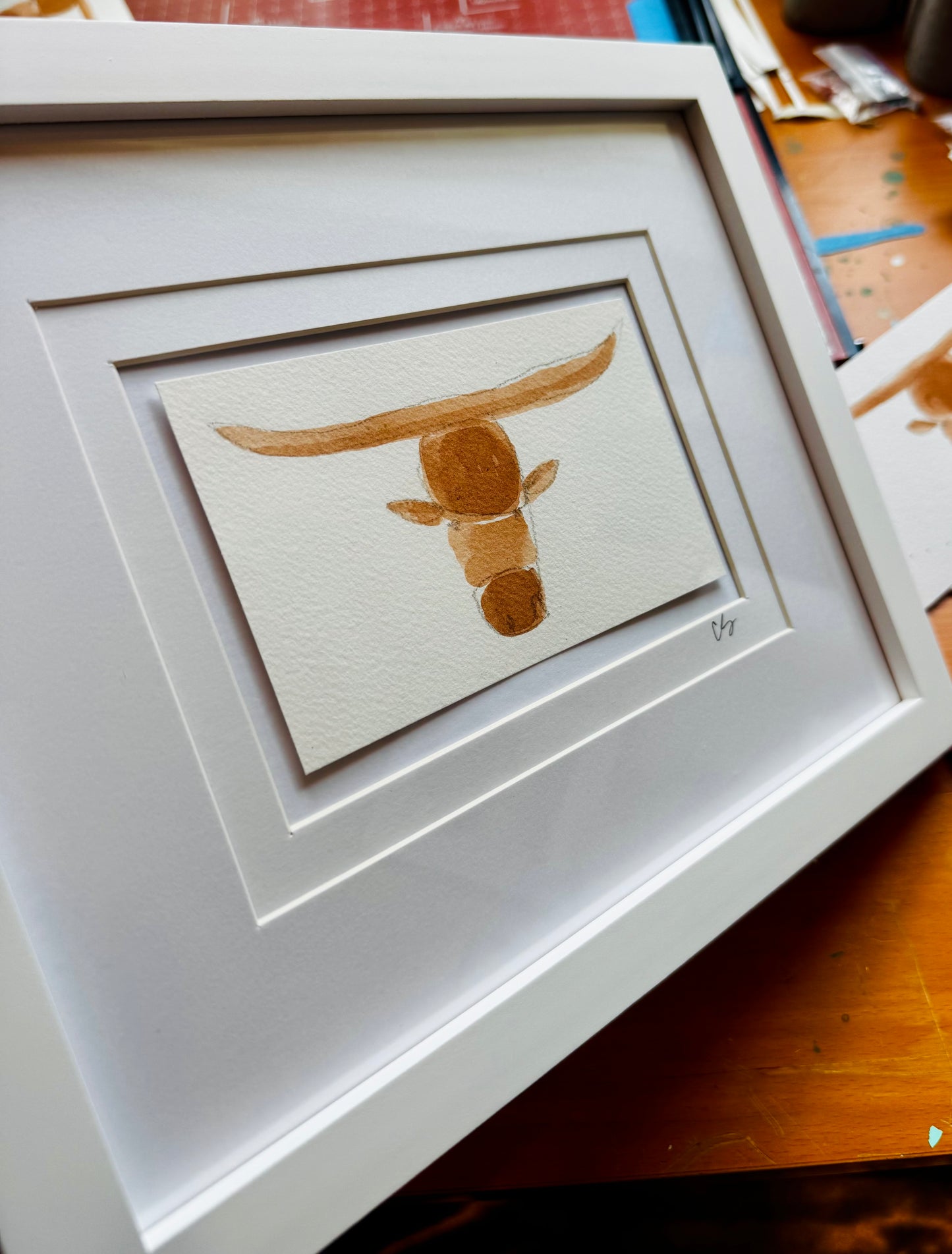 Framed Longhorn Painting