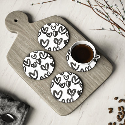 Heart Print Round Coasters - Set of 4