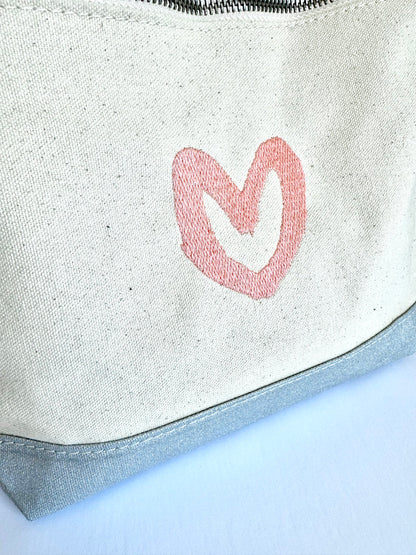 carrie song x tms heart travel pouch (silver w/ pink heart)