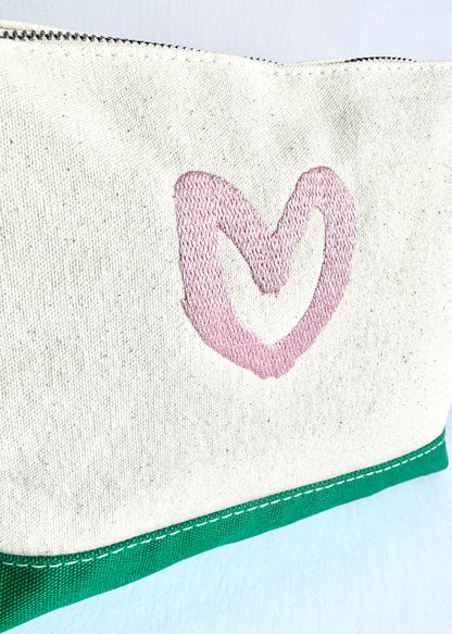 carrie song x tms heart travel pouch (green w/ lt pink)