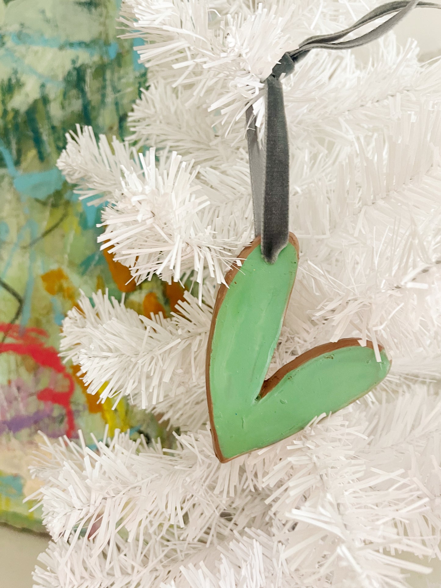 Handmade Terra Cotta Turquoise Signature Heart Ornament