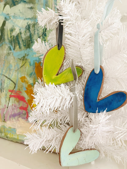 Handmade Terra Cotta Blue Signature Heart Ornament