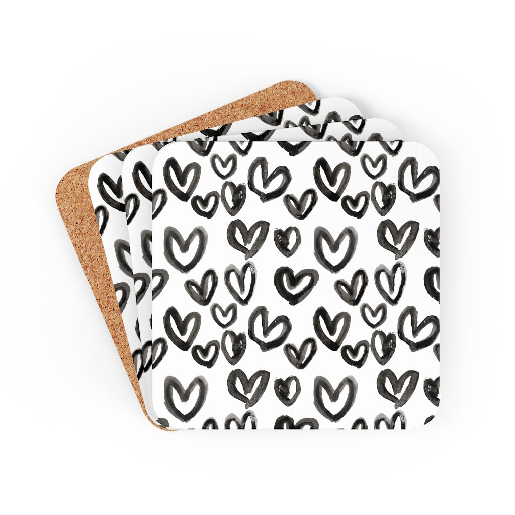 Heart Print Corkwood Coaster Set