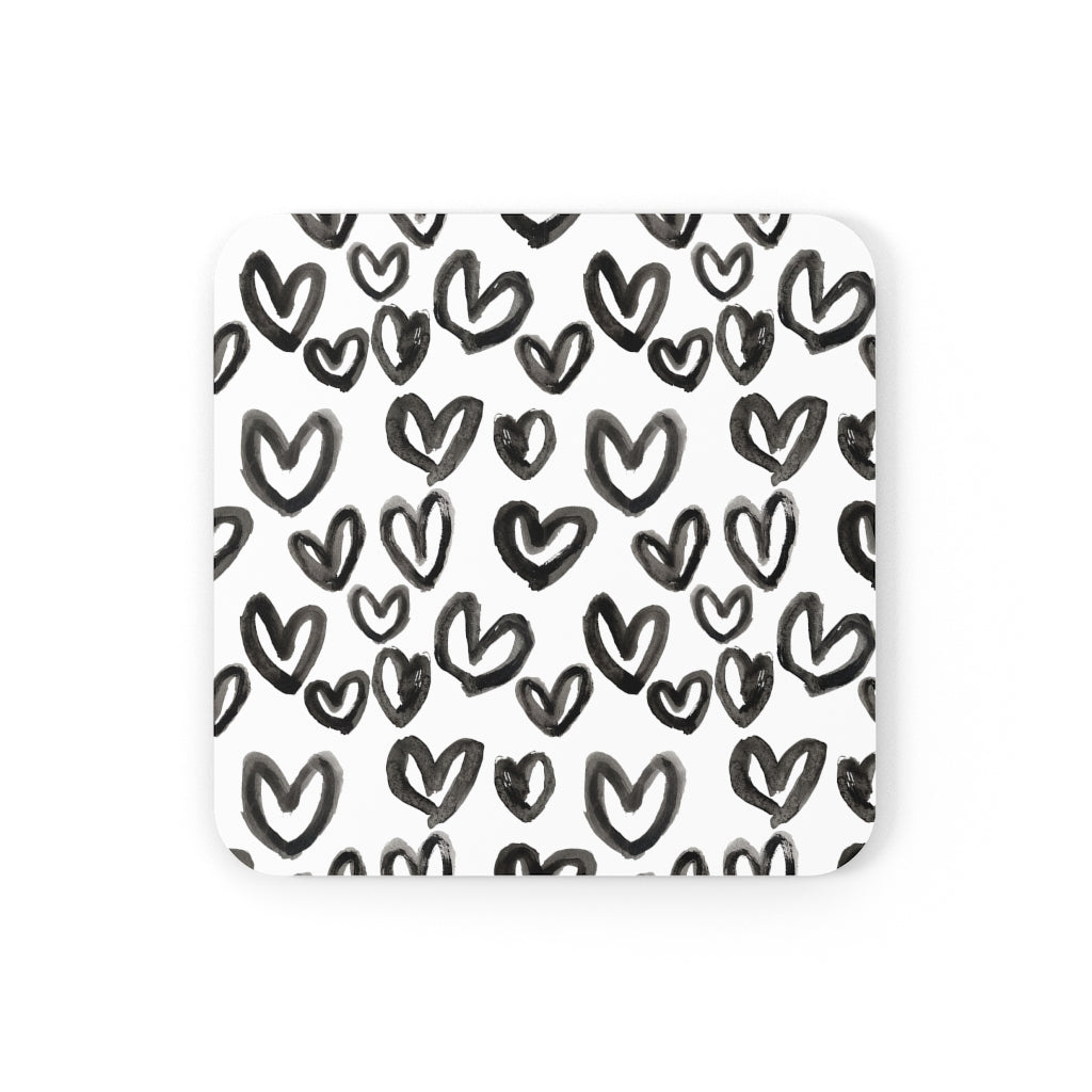 Heart Print Corkwood Coaster Set