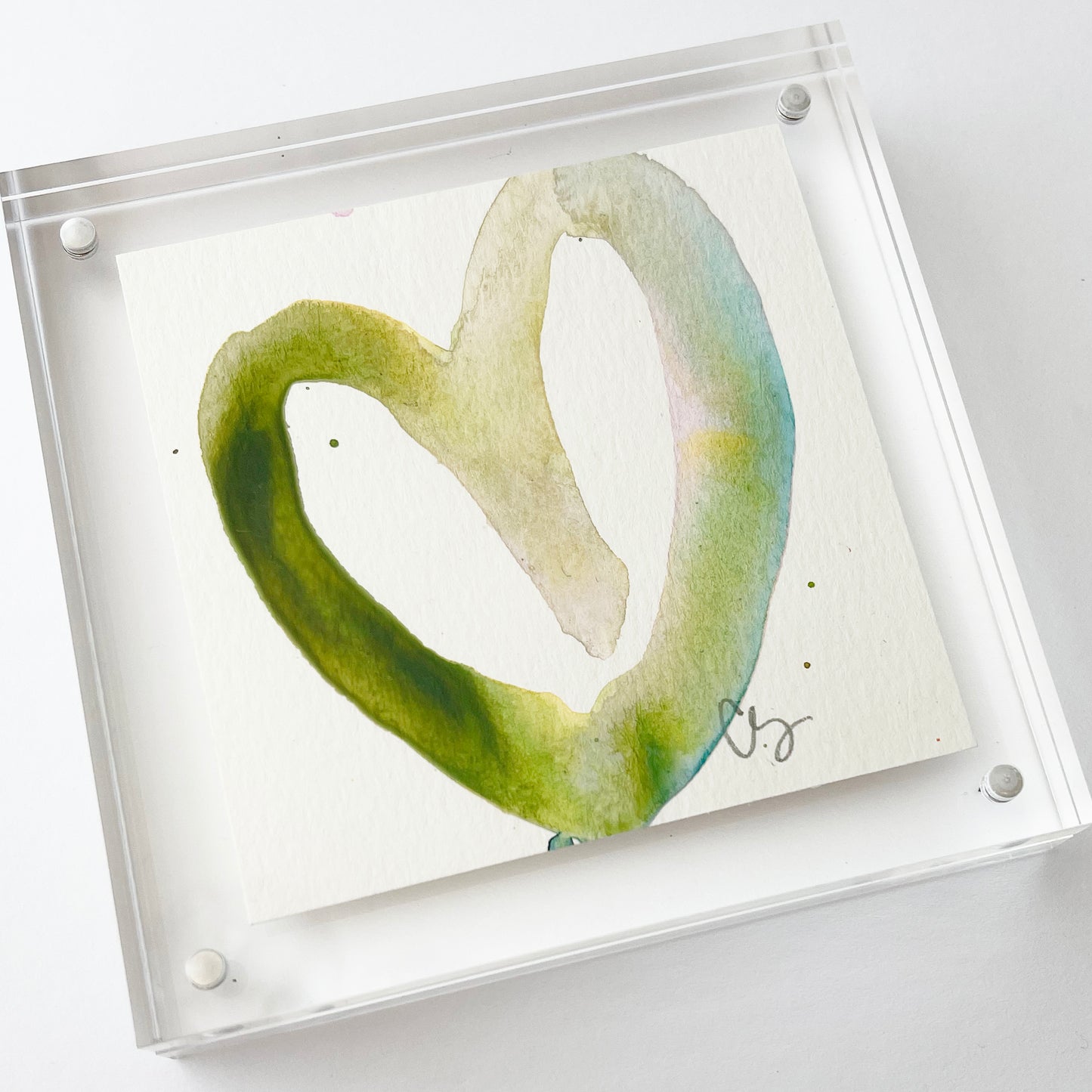 Acrylic Block Soft Green Heart Painting