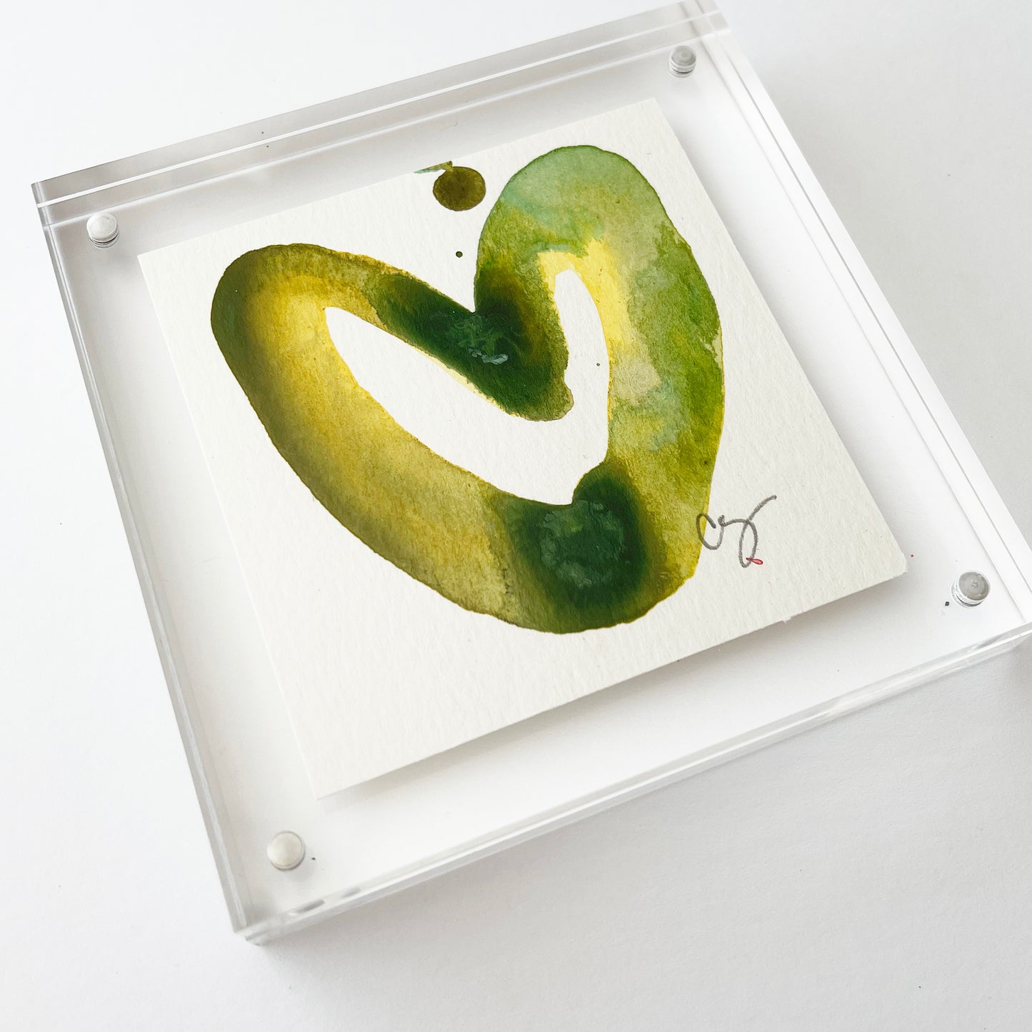 Acrylic Block Yellow Green Heart Painting