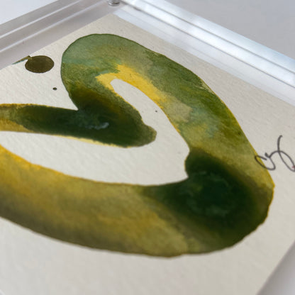 Acrylic Block Yellow Green Heart Painting