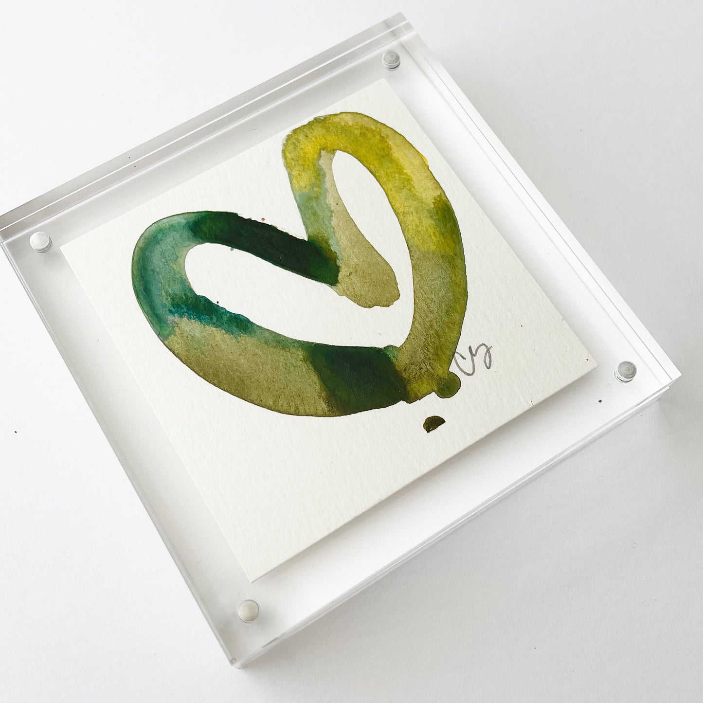 Acrylic Block Green Heart Painting