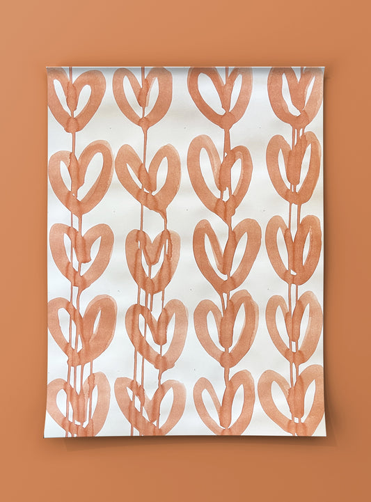 Original Burnt Orange Raining Hearts Painting