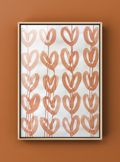 Original Burnt Orange Raining Hearts Painting